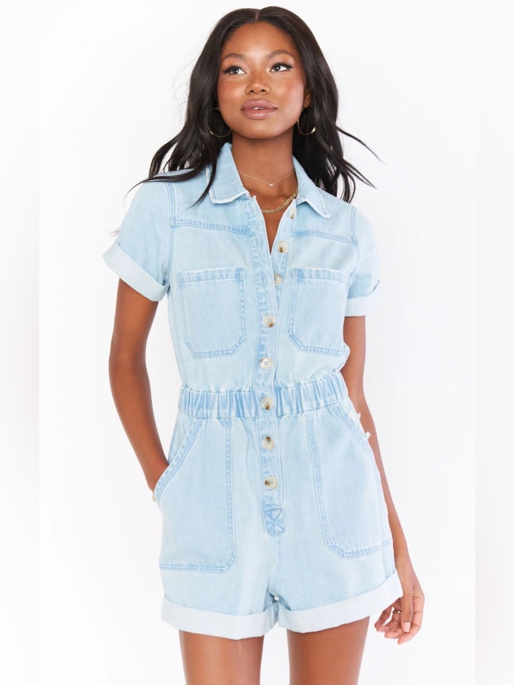 Show Me Your Mumu Cannon Denim Romper Dockside Light Wash Size S